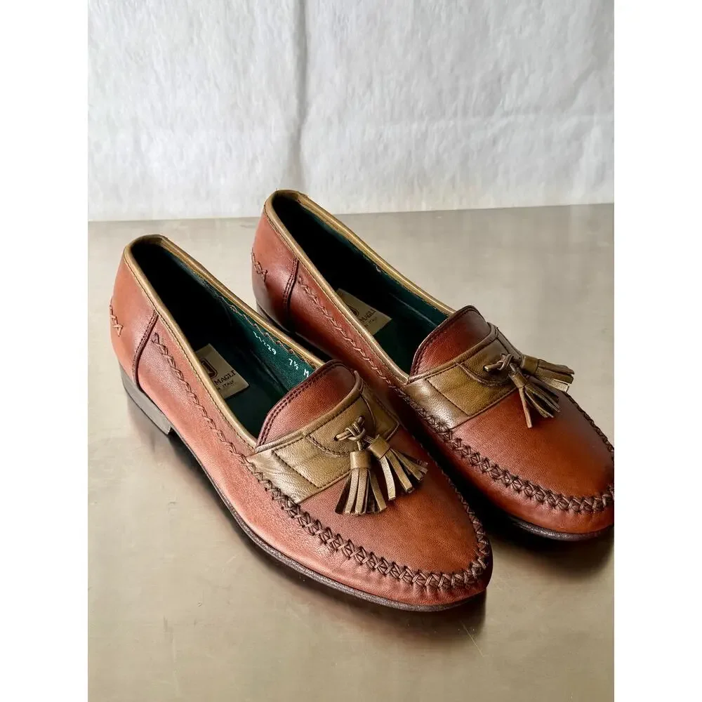 Bruno Magli Vintage Italian Leather Tassel Loafers Men Size 7.5 M